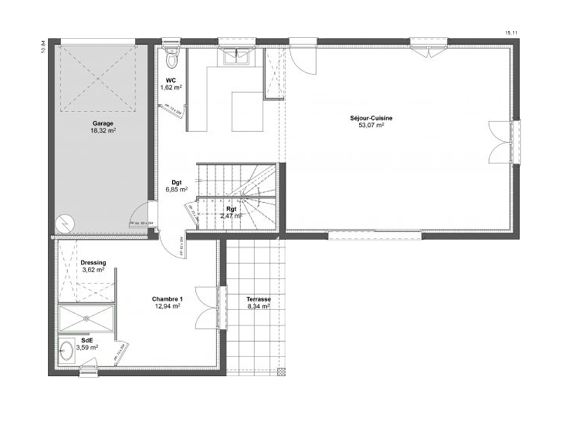 Plan modèle Andromède- Maison T4 de 115m²