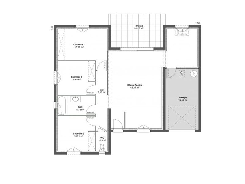 Plan modèle Neptune - Maison T4 de 90m²