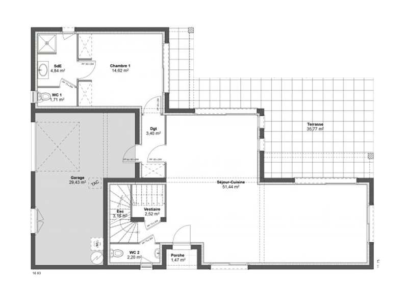 Plan modèle Saturne - Maison T5 en L de 130m²