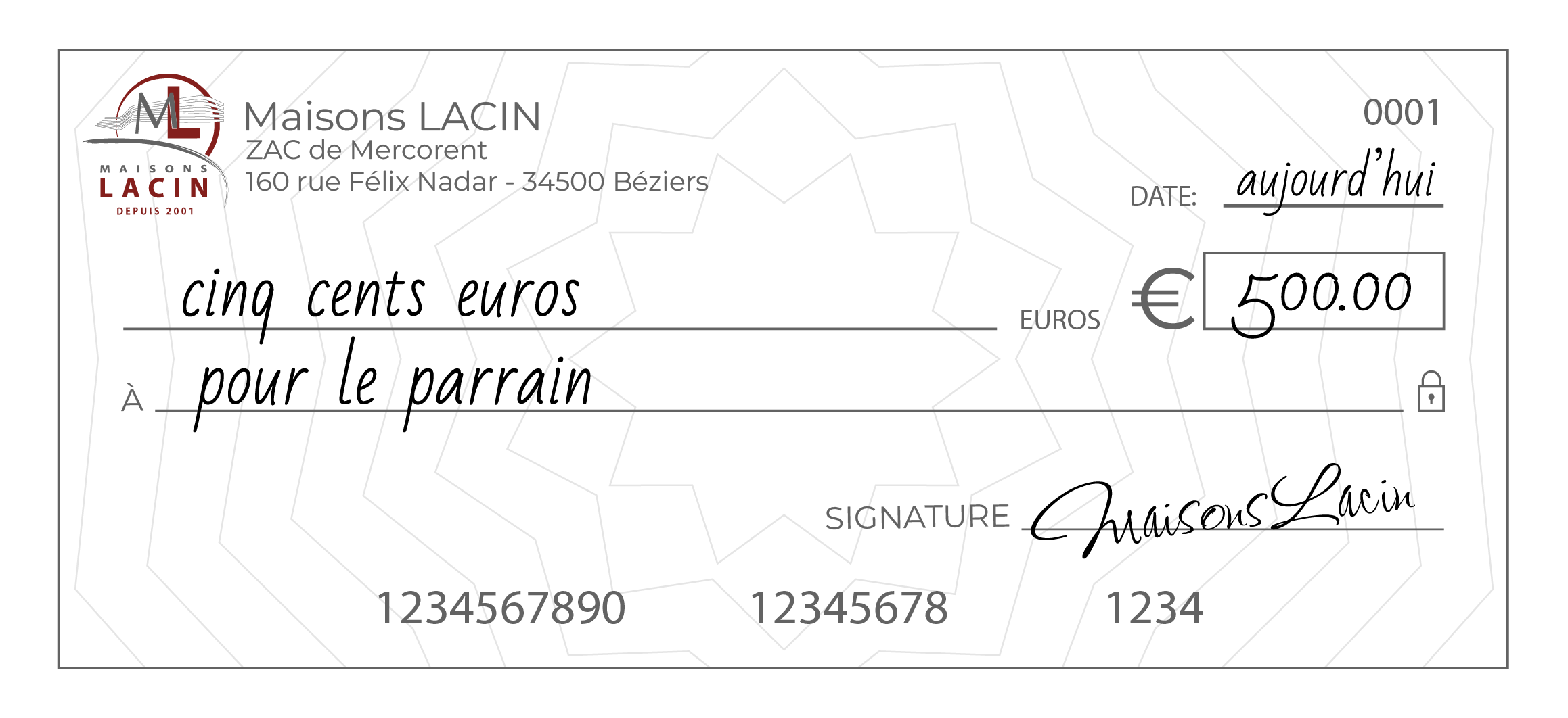 Un chèque de cinq cent euros